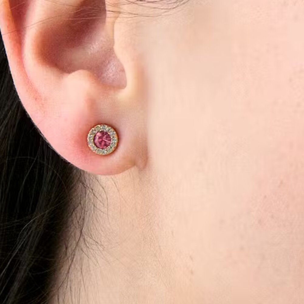 kate spade You're A Gem Pink Pave Halo Studs/NWT - Picture 2 of 8